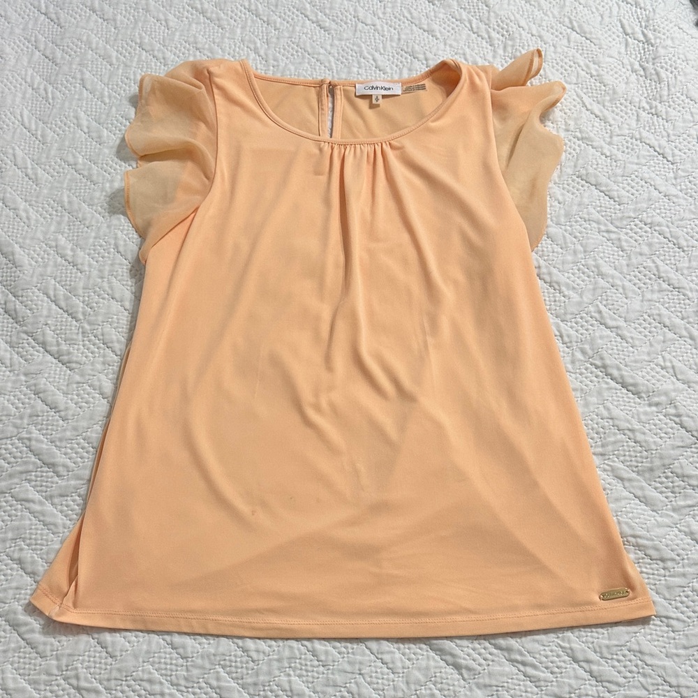 Calvin Klein Peach Ruffle Sleeve Blouse